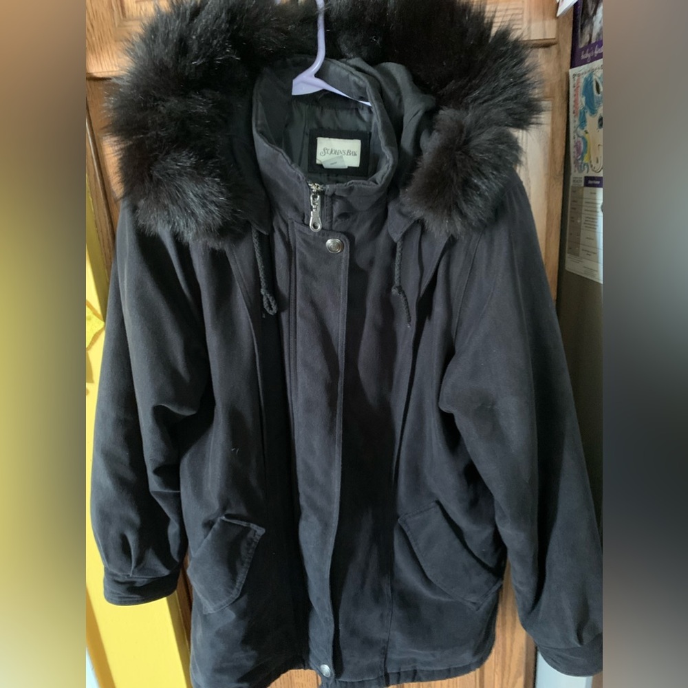 St Johns Bay mid-length black coat